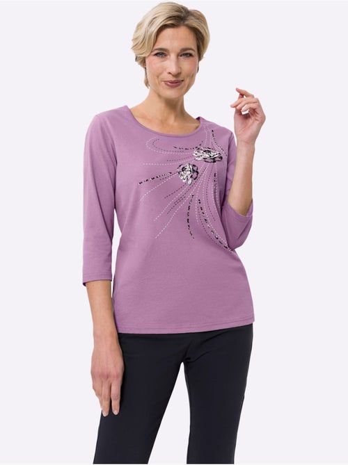 T-shirt à manches 3/4 avec imprimé floral en qualité douce - Taille standard - Moda Vilona - Kiabi