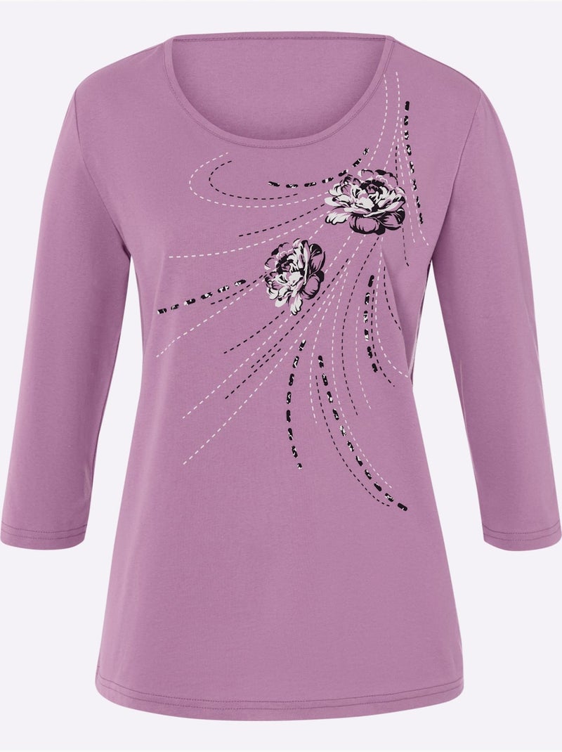 T-shirt à manches 3/4 avec imprimé floral en qualité douce - Taille standard - Moda Vilona Rose - Kiabi