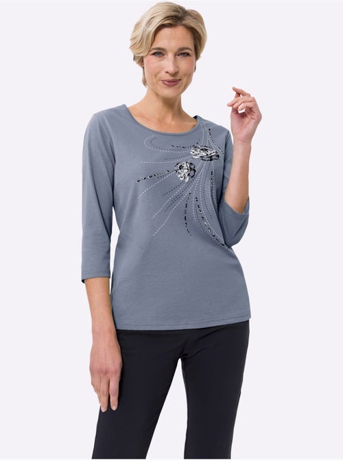 T-shirt à manches 3/4 avec imprimé floral et encolure ronde - Taille standard - Moda Vilona - Kiabi