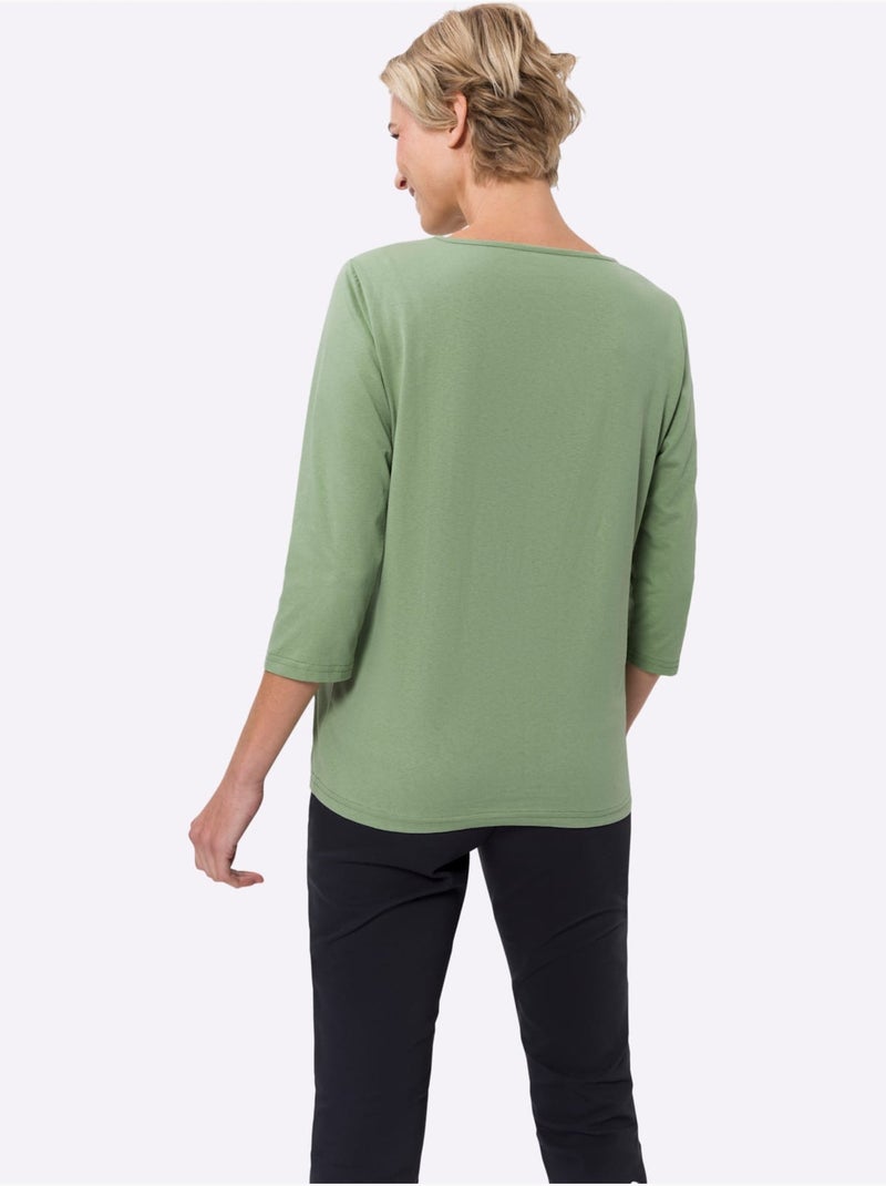 T-shirt à manches 3/4 avec imprimé floral et encolure ronde - Taille standard - Moda Vilona Vert eucalyptus - Kiabi