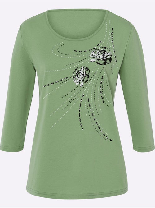T-shirt à manches 3/4 avec imprimé floral et encolure ronde - Taille standard - Moda Vilona - Kiabi