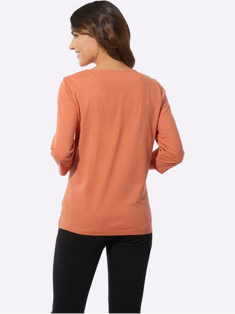 T-shirt à manches 3/4 avec imprimé mandala en coton - Taille standard - Moda Vilona Orange - Kiabi
