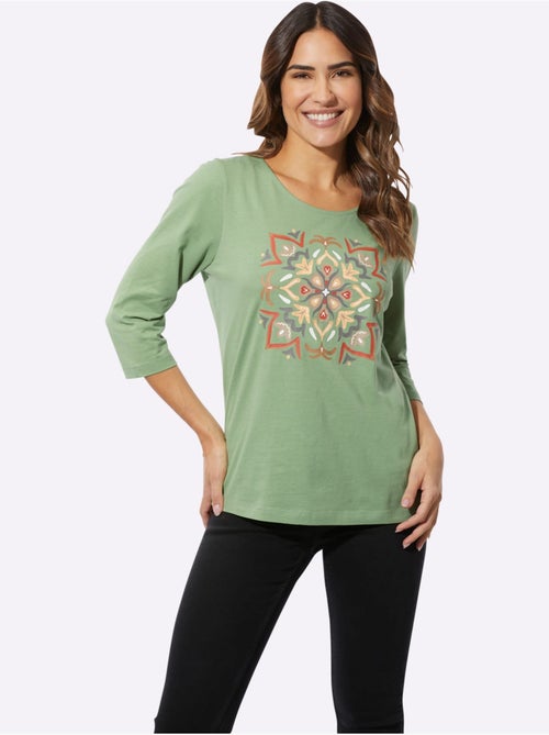 T-shirt à manches 3/4 avec imprimé mandala et encolure ronde - Taille standard - Moda Vilona - Kiabi