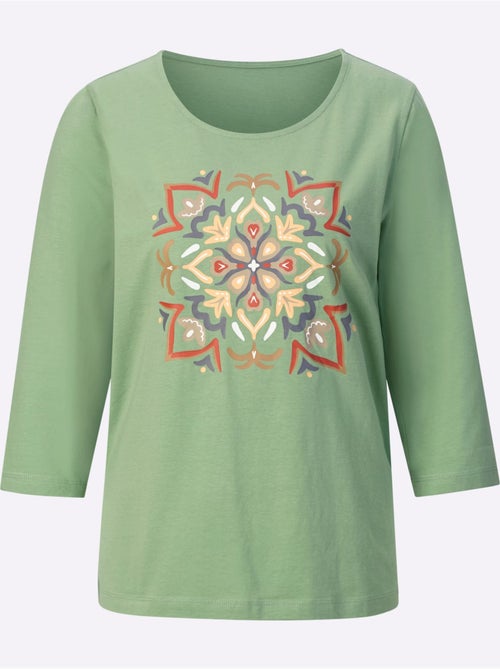 T-shirt à manches 3/4 avec imprimé mandala et encolure ronde - Taille standard - Moda Vilona - Kiabi