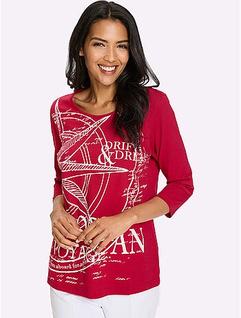 T-shirt à manches 3/4 avec grand imprimé marin - Taille standard - Moda Vilona
