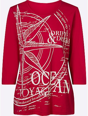 T-shirt à manches 3/4 avec grand imprimé marin - Taille standard - Moda Vilona