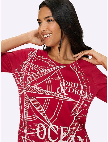 T-shirt à manches 3/4 avec grand imprimé marin - Taille standard - Moda Vilona