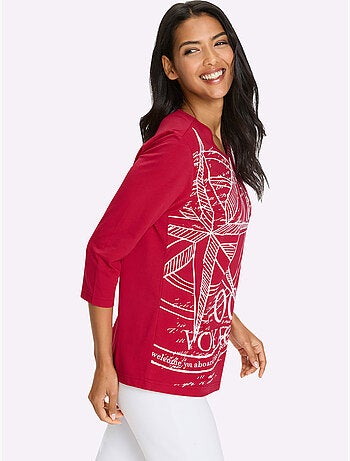 T-shirt à manches 3/4 avec grand imprimé marin - Taille standard - Moda Vilona