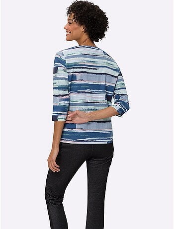 T-shirt à manches 3/4 avec imprimé rayé sur toute la surface - Taille standard - Moda Vilona
