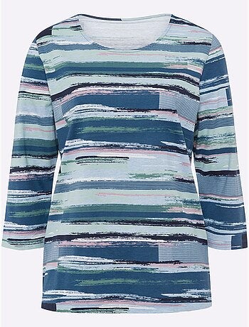 T-shirt à manches 3/4 avec imprimé rayé sur toute la surface - Taille standard - Moda Vilona