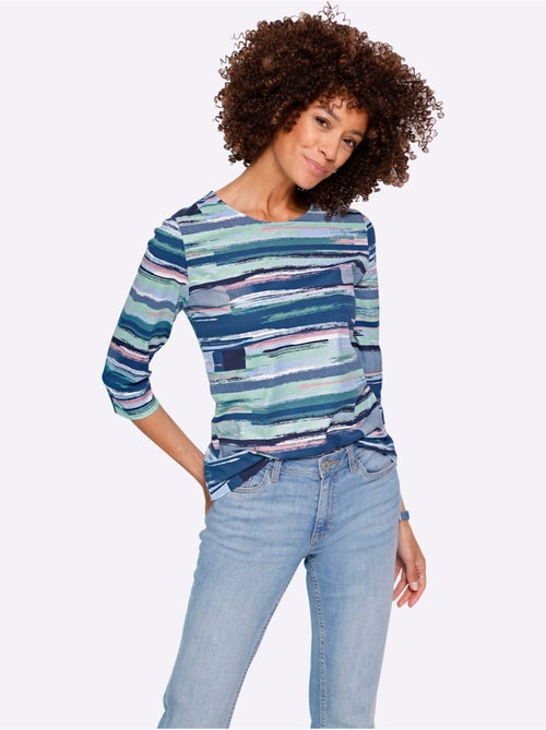 T-shirt à manches 3/4 avec imprimé rayé sur toute la surface - taille standard - moda vilona - Kiabi