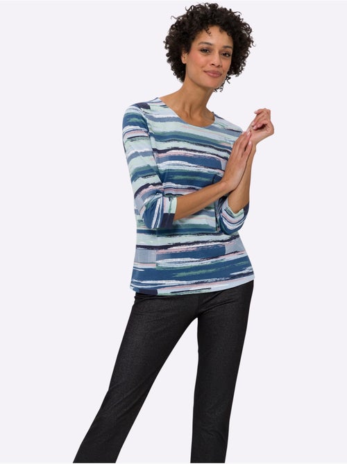 T-shirt à manches 3/4 avec imprimé rayé sur toute la surface - taille standard - moda vilona - Kiabi