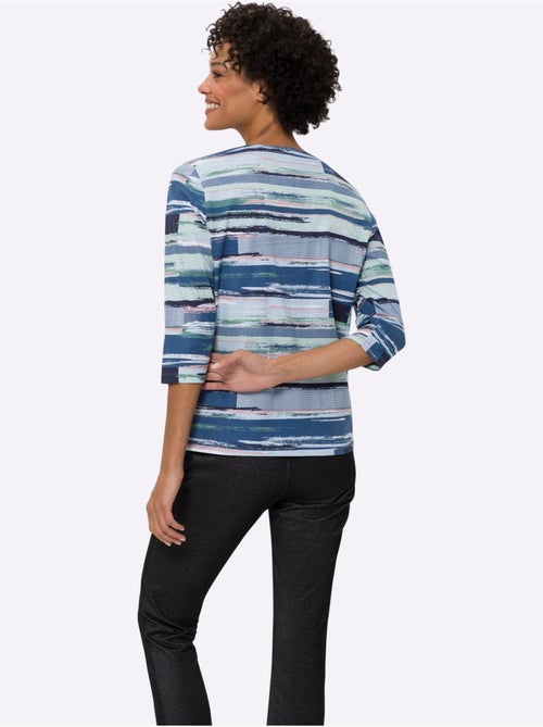 T-shirt à manches 3/4 avec imprimé rayé sur toute la surface - taille standard - moda vilona - Kiabi