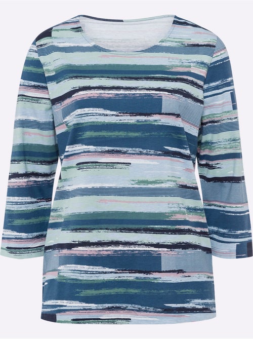 T-shirt à manches 3/4 avec imprimé rayé sur toute la surface - taille standard - moda vilona - Kiabi