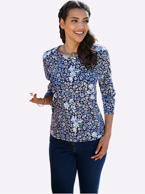 T-shirt à manches 3/4 avec joli motif floral et encolure ronde - taille standard - moda vilona - Kiabi T-shirt à manches 3/4 avec joli motif floral et encolure ronde - taille standard - moda vilona - Kiabi