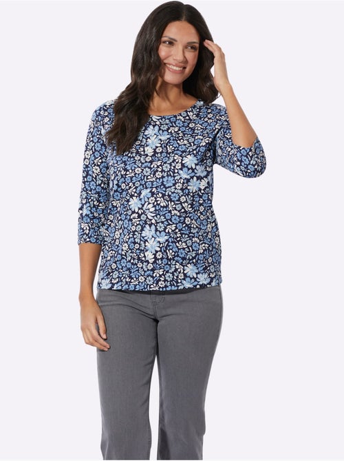 T-shirt à manches 3/4 avec joli motif floral et encolure ronde - taille standard - moda vilona - Kiabi T-shirt à manches 3/4 avec joli motif floral et encolure ronde - taille standard - moda vilona - Kiabi