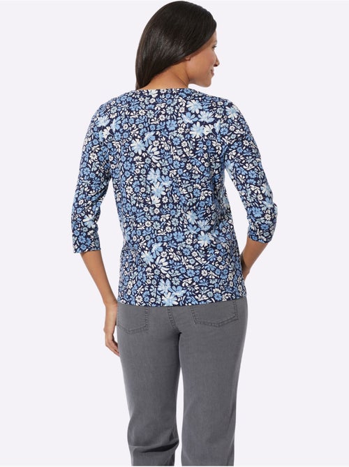 T-shirt à manches 3/4 avec joli motif floral et encolure ronde - taille standard - moda vilona - Kiabi T-shirt à manches 3/4 avec joli motif floral et encolure ronde - taille standard - moda vilona - Kiabi