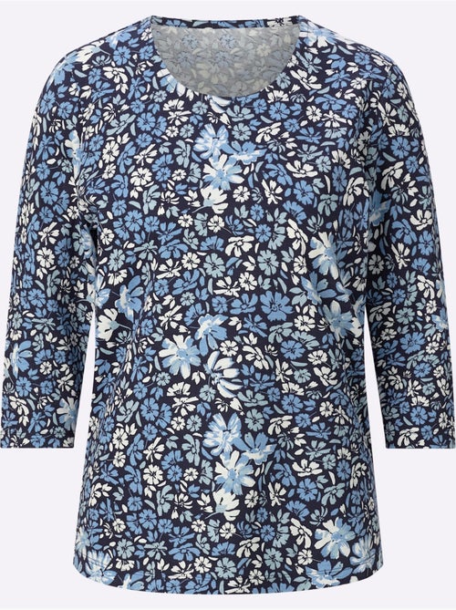 T-shirt à manches 3/4 avec joli motif floral et encolure ronde - taille standard - moda vilona - Kiabi T-shirt à manches 3/4 avec joli motif floral et encolure ronde - taille standard - moda vilona - Kiabi