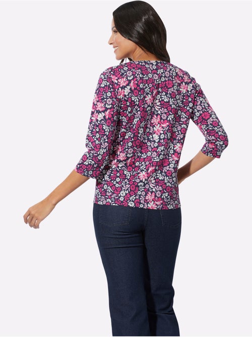 T-shirt à manches 3/4 avec joli motif floral et encolure ronde - taille standard - moda vilona - Kiabi T-shirt à manches 3/4 avec joli motif floral et encolure ronde - taille standard - moda vilona - Kiabi