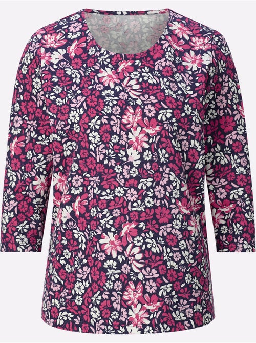 T-shirt à manches 3/4 avec joli motif floral et encolure ronde - taille standard - moda vilona - Kiabi T-shirt à manches 3/4 avec joli motif floral et encolure ronde - taille standard - moda vilona - Kiabi