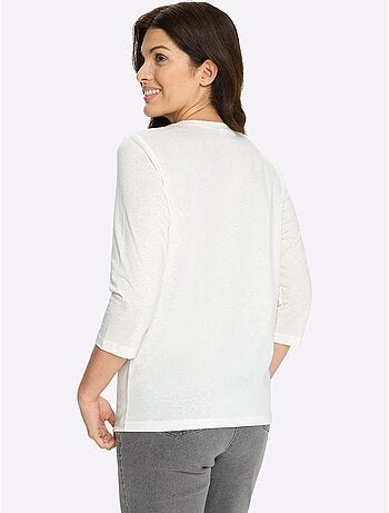 T-shirt à manches 3/4 avec motif floral sur le devant - taille standard - moda vilona