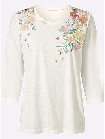 T-shirt à manches 3/4 avec motif floral sur le devant - taille standard - moda vilona