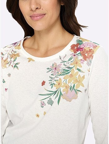 T-shirt à manches 3/4 avec motif floral sur le devant - taille standard - moda vilona