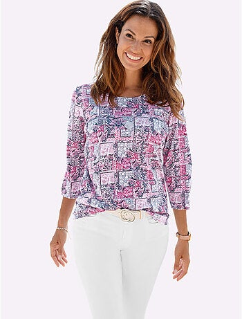 T-shirt à manches 3/4 avec motif patchwork et encolure ronde - Taille standard - Witt