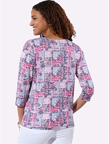 T-shirt à manches 3/4 avec motif patchwork et encolure ronde - Taille standard - Witt