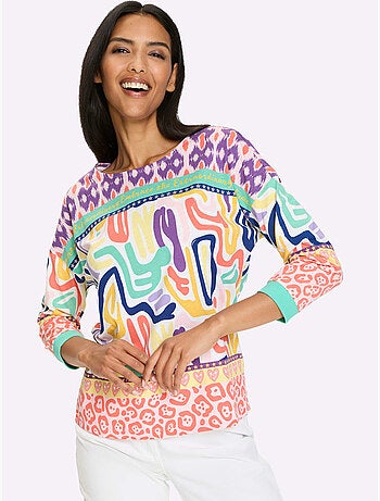 T-shirt à manches 3/4 avec motifs graphiques colorés - Taille standard - Moda Vilona