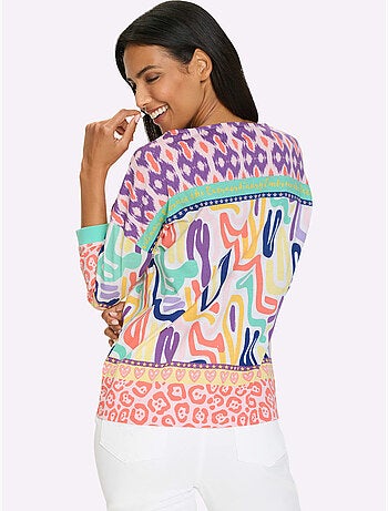 T-shirt à manches 3/4 avec motifs graphiques colorés - Taille standard - Moda Vilona