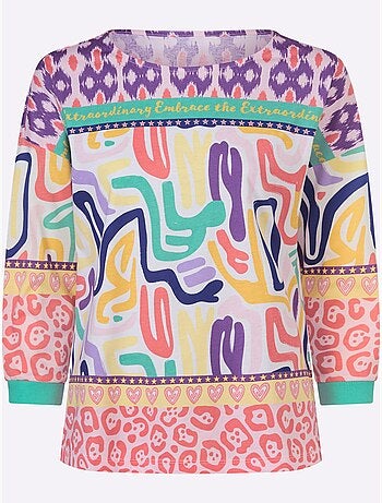 T-shirt à manches 3/4 avec motifs graphiques colorés - Taille standard - Moda Vilona