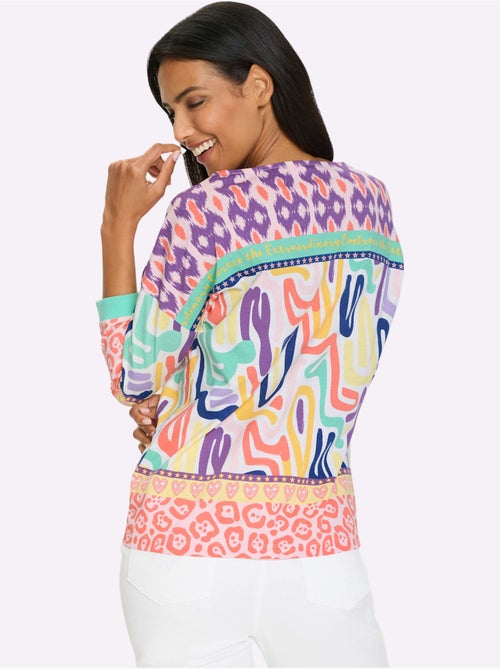 T-shirt à manches 3/4 avec motifs graphiques colorés - Taille standard - Moda Vilona - Kiabi T-shirt à manches 3/4 avec motifs graphiques colorés - Taille standard - Moda Vilona - Kiabi