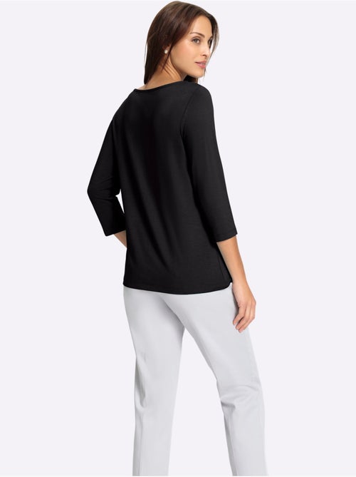 T-shirt à manches 3/4 avec pierres brillantes et col en U - Taille standard - Witt - Kiabi