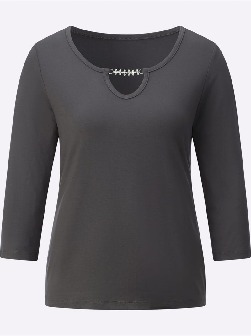 T-shirt à Manches 3/4 Avec Viscose (ecovero) - Taille Standard - Helline Gris - Kiabi