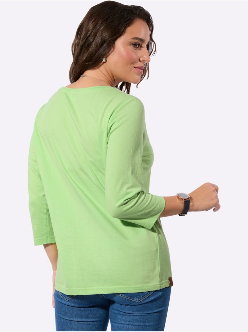 T-shirt à Manches 3/4 Certifié Par L'exigeant Label Gots - Taille Standard - Witt Gris Vert clair - Kiabi