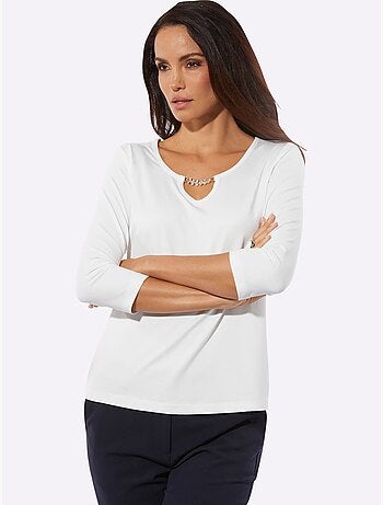 T-shirt à Manches 3/4 Chaîne Décorative à L'encolure - Taille Standard - Helline