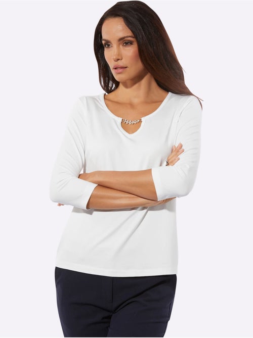 T-shirt à Manches 3/4 Chaîne Décorative à L'encolure - Taille Standard - Helline - Kiabi