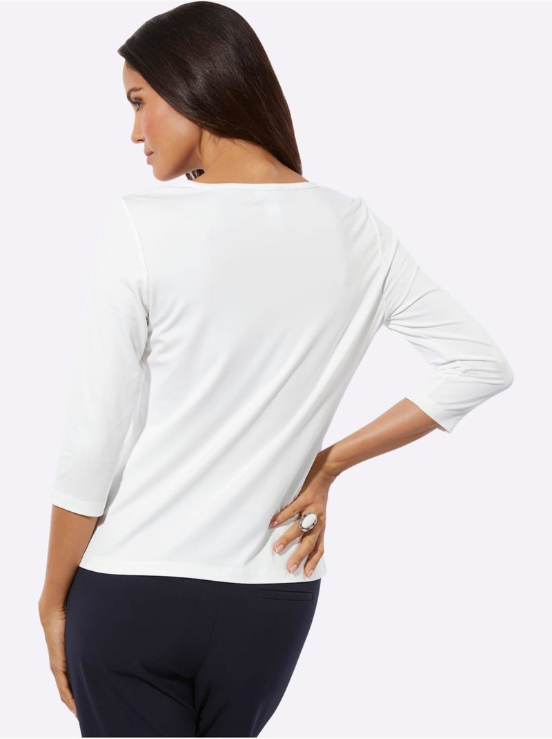 T-shirt à Manches 3/4 Chaîne Décorative à L'encolure - Taille Standard - Helline Ecru - Kiabi