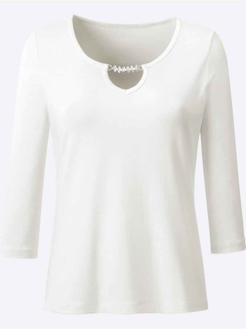 T-shirt à Manches 3/4 Chaîne Décorative à L'encolure - Taille Standard - Helline Ecru - Kiabi