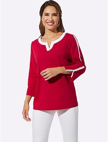 T-shirt à Manches 3/4 Contrastes Décoratifs - Taille Standard - Moda Vilona