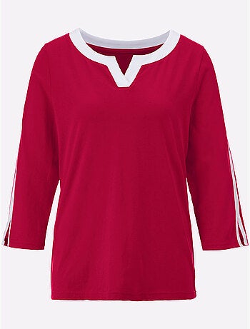 T-shirt à Manches 3/4 Contrastes Décoratifs - Taille Standard - Moda Vilona