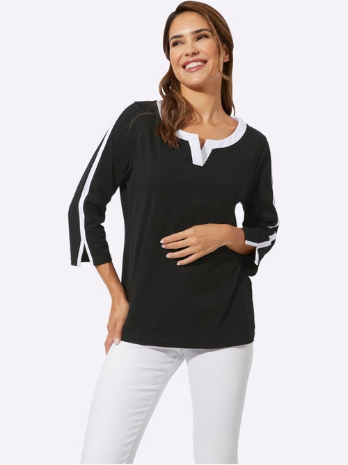T-shirt à Manches 3/4 Contrastes Décoratifs - Taille Standard - Moda Vilona - Kiabi