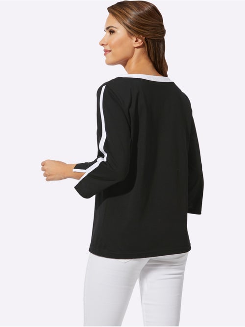 T-shirt à Manches 3/4 Contrastes Décoratifs - Taille Standard - Moda Vilona - Kiabi