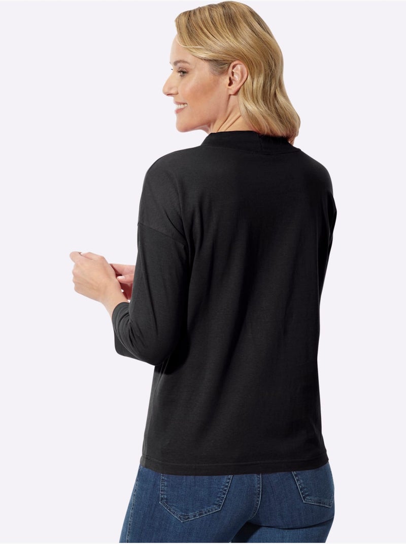 T-shirt à manches 3/4 coupe décontractée aux épaules - taille standard - moda vilona Noir - Kiabi