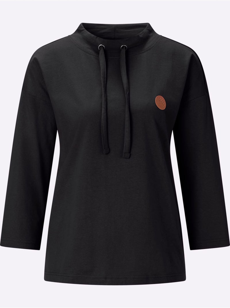 T-shirt à manches 3/4 coupe décontractée aux épaules - taille standard - moda vilona Noir - Kiabi
