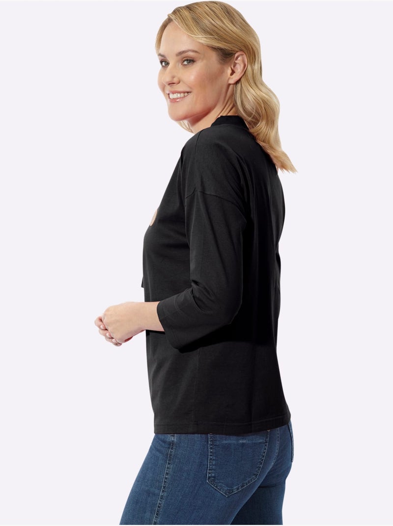T-shirt à manches 3/4 coupe décontractée aux épaules - taille standard - moda vilona Noir - Kiabi