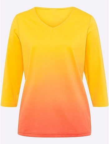 T-shirt à Manches 3/4 Dégradé De Couleur - Taille Standard - Moda Vilona
