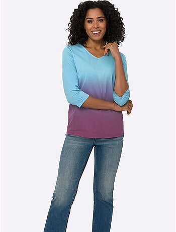 T-shirt à Manches 3/4 Dégradé De Couleur - Taille Standard - Moda Vilona