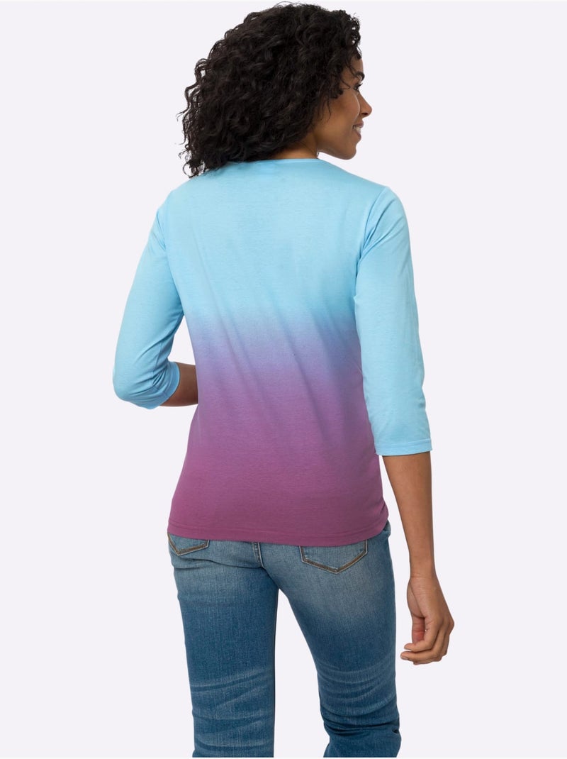T-shirt à Manches 3/4 Dégradé De Couleur - Taille Standard - Moda Vilona Vert d'eau - Kiabi